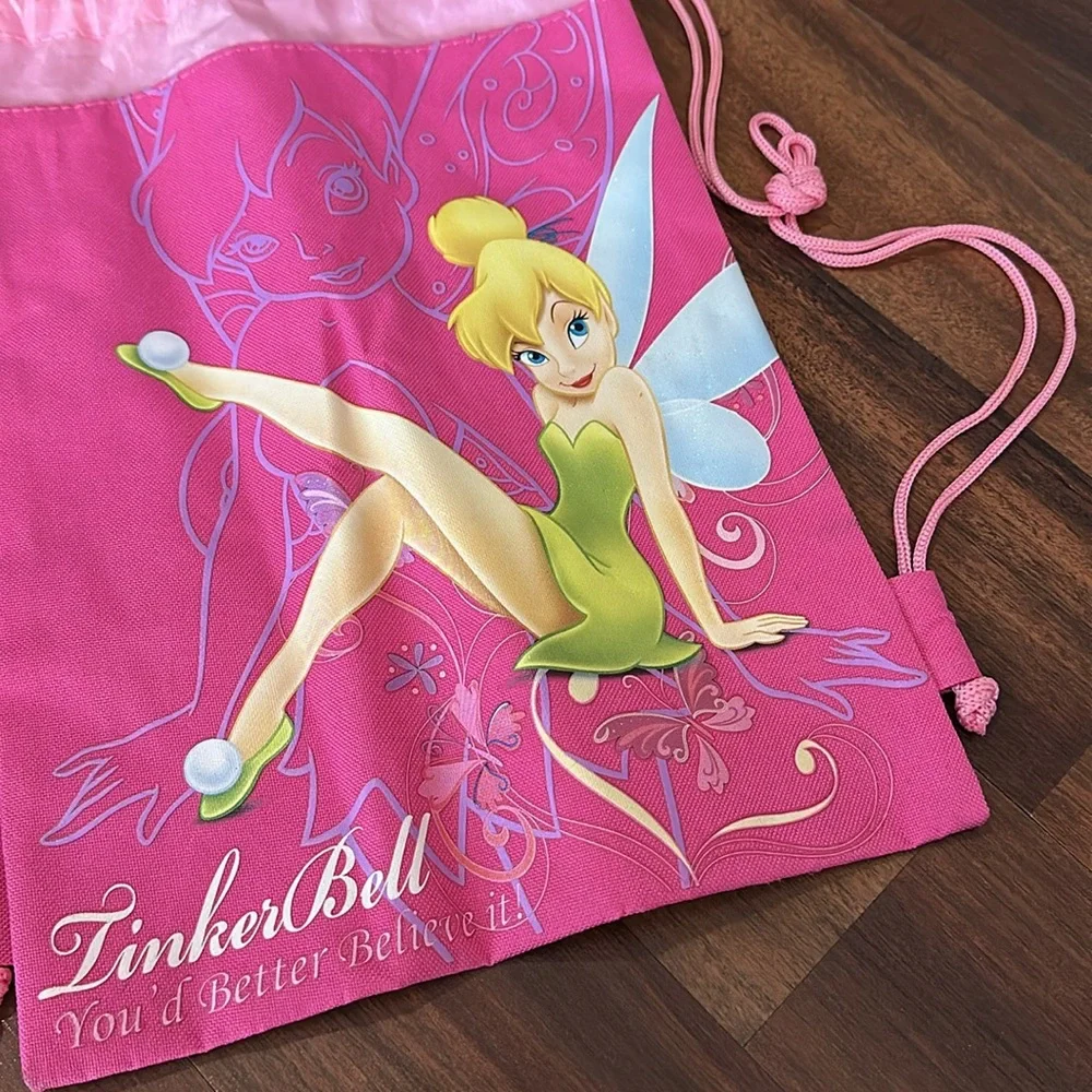 NWOT Tinkerbell Drawstring Bag Pink 10 x 14” - Picture 2 of 5